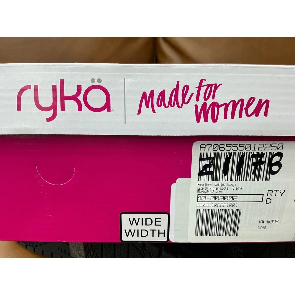 Ryka Sienna Winter Boots Womens 8.5W Black New Quilted Water Repellent Toggle